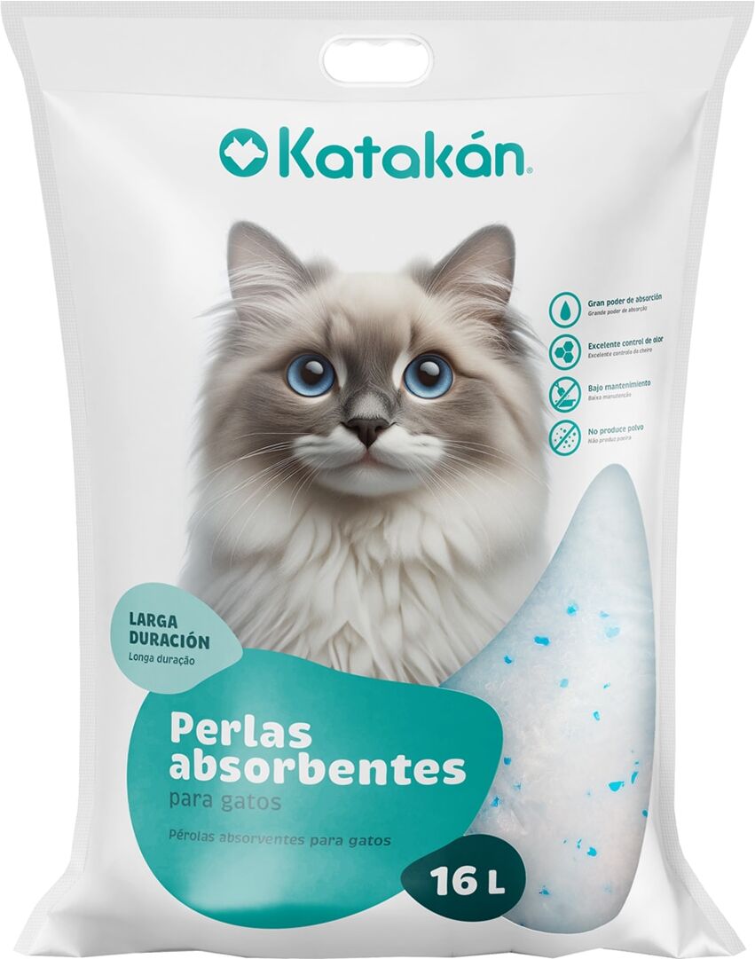 Katakán Arena para gatos perlas de sílice.  (16 L)