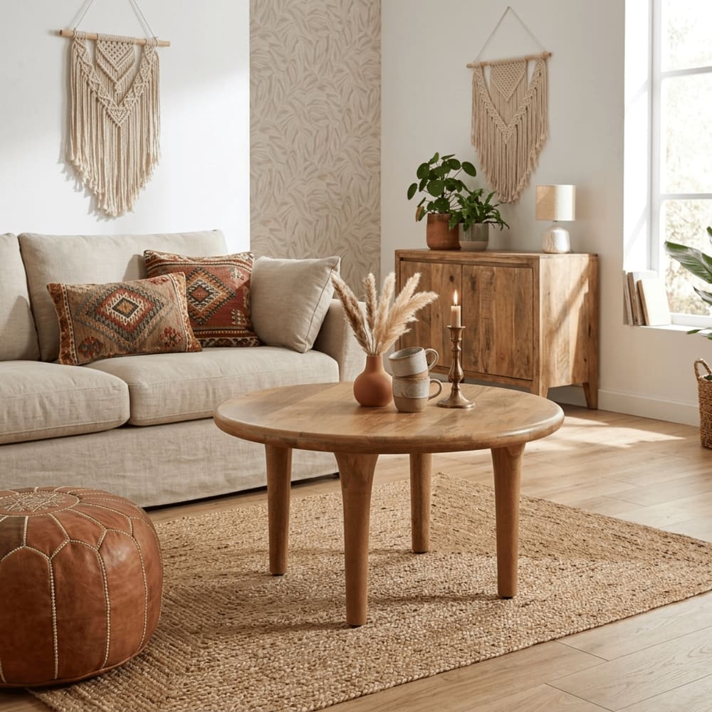NIYLO Table basse en manguier marron 80x80x44 cm Marron 80x44x80cm