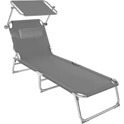 tectake Gartenliege Chloé 4-stufig verstellbar Kopfpolster Sonnendach Grau 68x190x65cm Liegestuhl Relaxstuhl