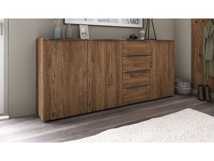 Highboard BORCHARDT MÖBEL Tom , braun (eichefarben vintage), B:200cm H:93cm T:35cm, Holzwerkstoff, Sideboards, Highboard, Breite 200 cm