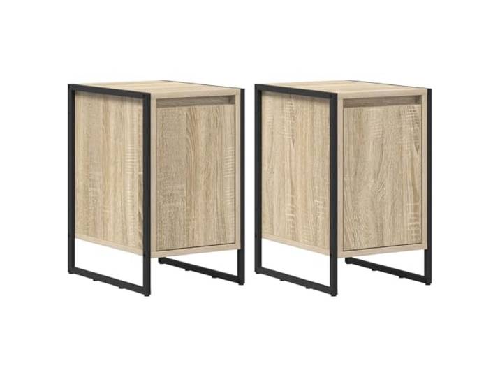 fsahslih Nachttisch 2er Set Beistelltisch Sonoma 39,5x30x50 cm Kompakter Beistelltisch im Industrie-Design für Schlafzimmer und Wohnzimmer mit robustem Stahlgestell.