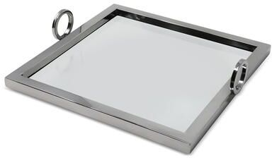 Vivience "13.75""L Square Mirror Tray with Loop Handles"