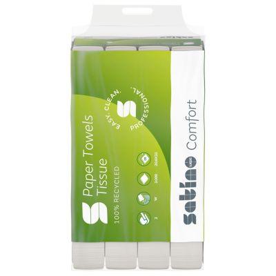 Satino Falthandtücher Comfort, 2-lagig, W-Falzung, mit Prägung, L 320 x B 206 mm, 100 % Recycling-Papier, hochweiß, 3000 Blatt