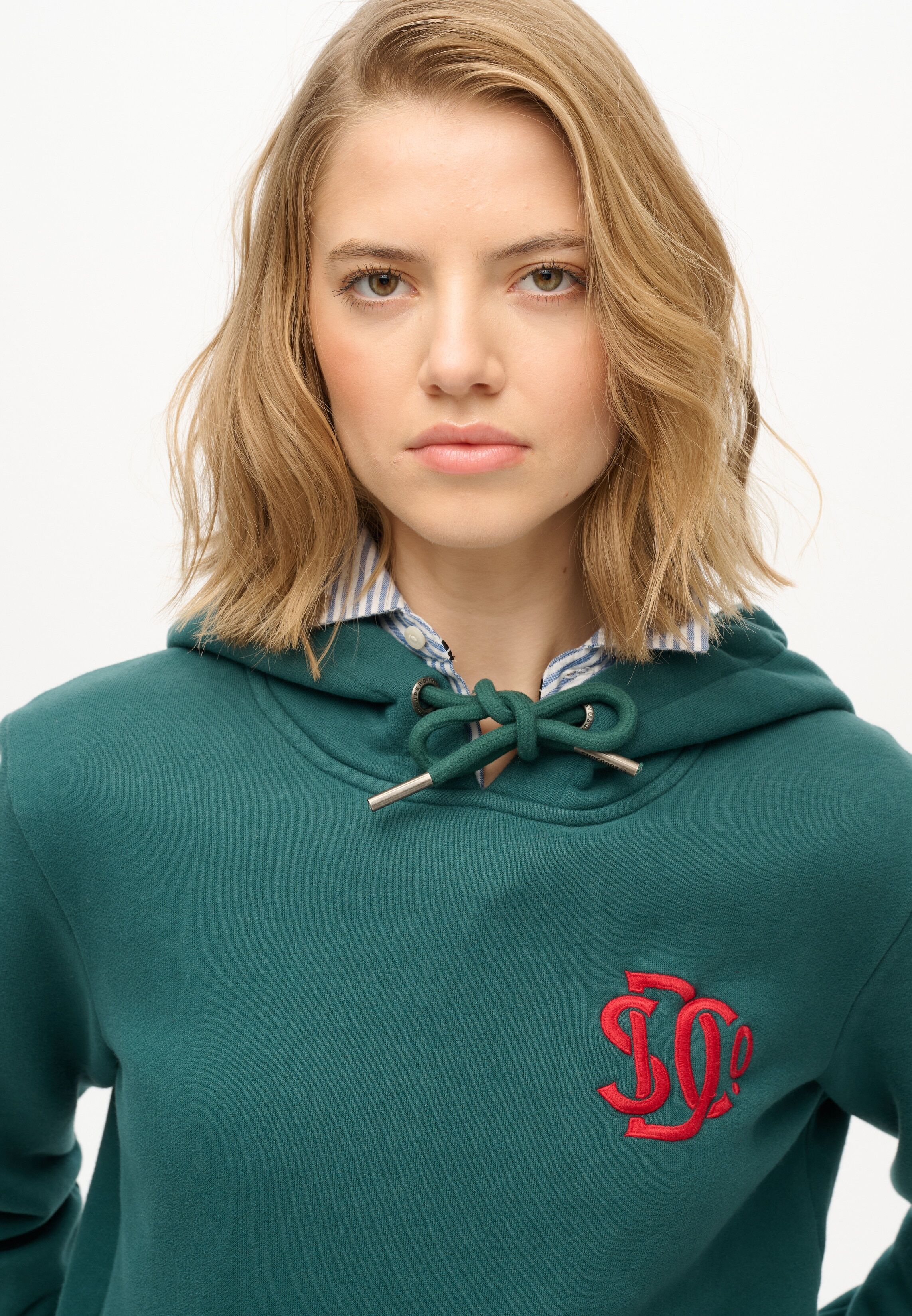 Kapuzensweatshirt SUPERDRY "Sd&co Neon Hood", Damen, Gr. XS, june bug grün, Sweatware, Obermaterial: 100% Baumwolle, unifarben, regular fit normal, Rundhals, Rippbündchen, Sweatshirts Kapuzensweatshirt june bug grün XS