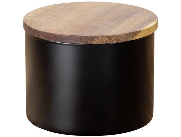 Vorratsdose WENKO Modell Mio , schwarz (dose: schwarz, deckel: braun), H:8,5cm Ø:11cm, Borosilikatglas, Lebensmittelaufbewahrungsbehälter, Vorratsdose, Frischhaltedose für Lebensmittel, luftdichter Deckel aus Akazienholz