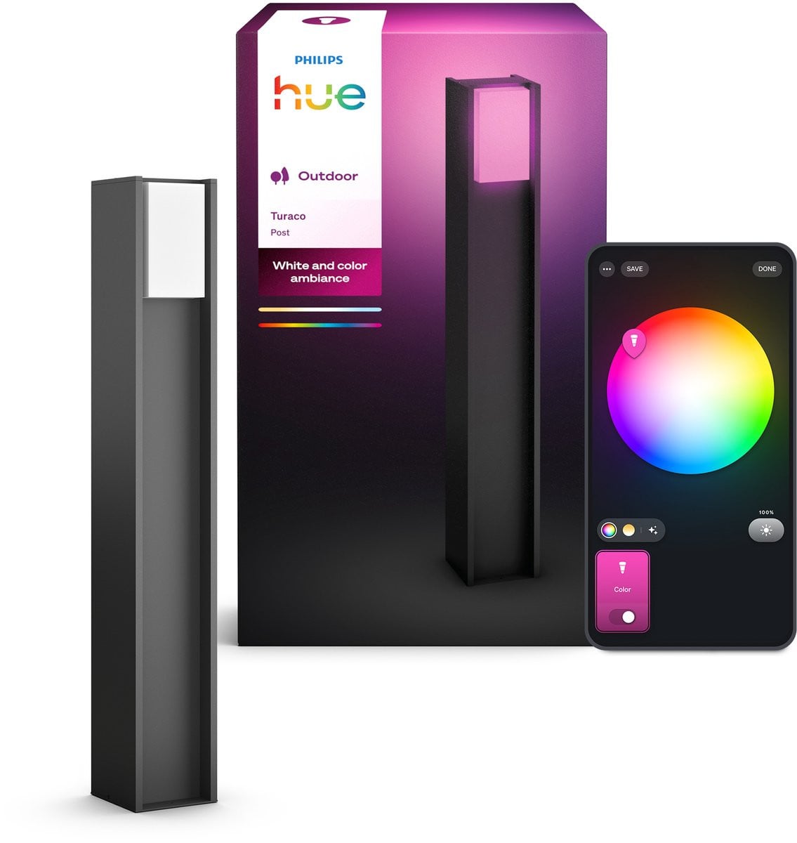 Philips Hue Turaco LED Sokkellamp voor Tuin en Terras - Aluminium - Antraciet