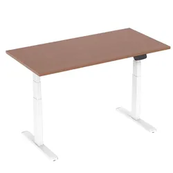 KIMEX - Motorisierter Sitz-Steh-Schreibtisch 150x75cm Nussbaumplatte/Weiße Beine