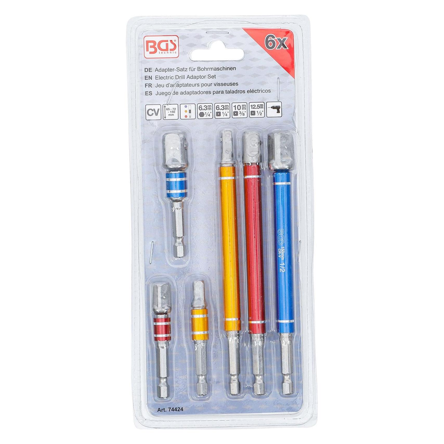 BGS Elektrobohrer-Adapter-Set | Mehrfarbig | 6,3 mm (1/4") Antrieb | Aussenvierkant 6,3 mm (1/4") /... (74424)
