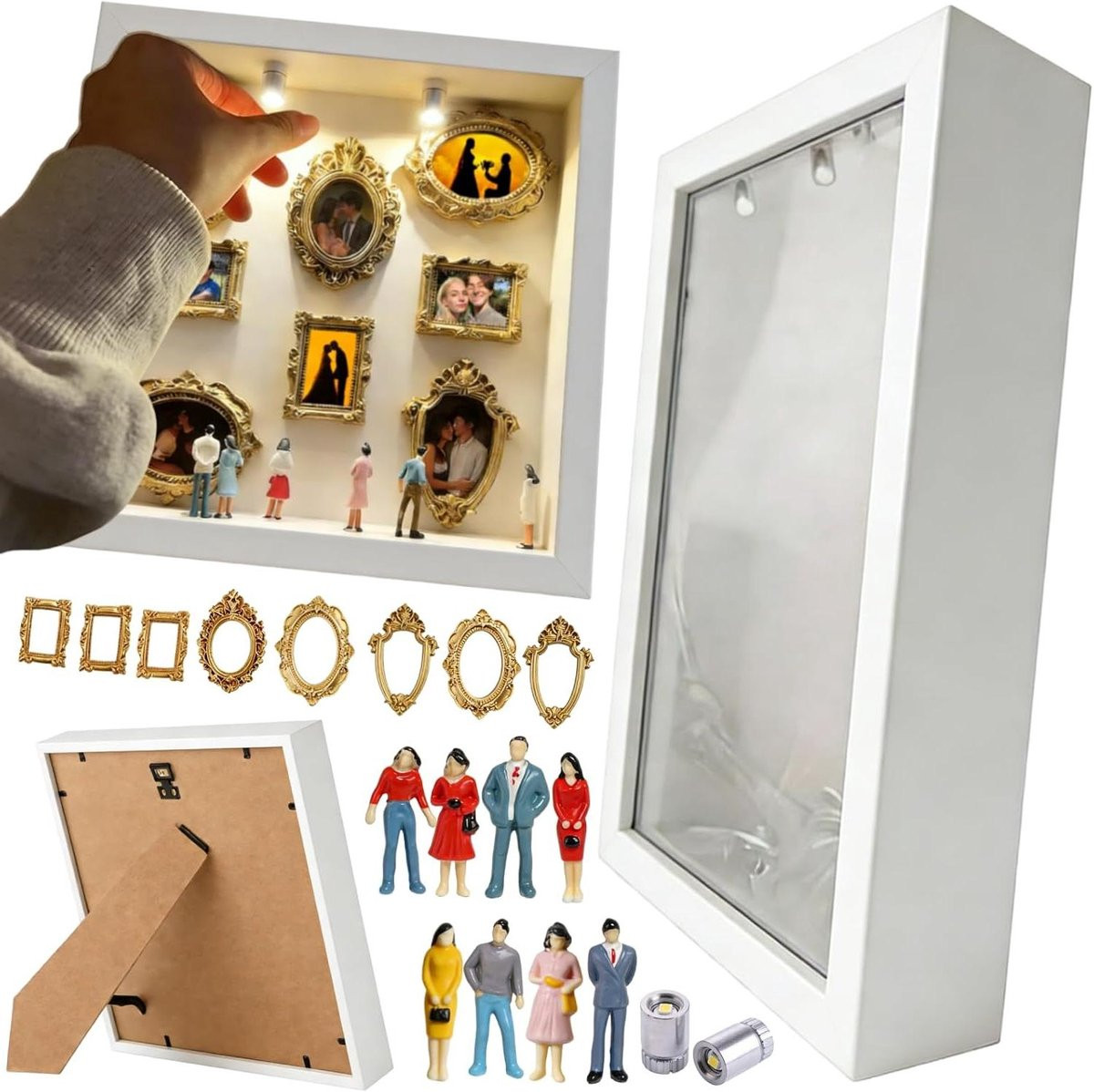 Mini Museum Doos Schaduw Display voor Herinneringen DIY Personalisatie Goud 25 x 25 cm