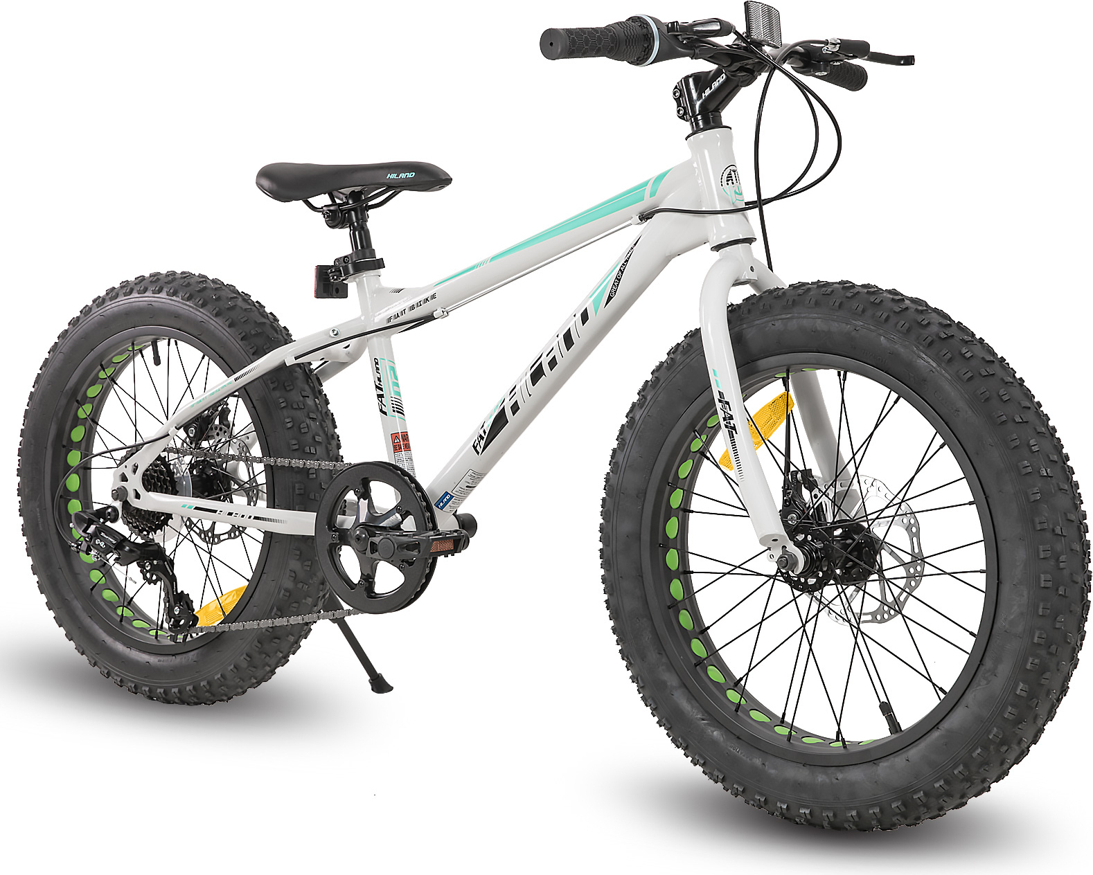 HILAND 20 Zoll Kinderfahrrad mit 4.0 Fat Tire, Shimano 7-Gang, Geeignet für Strand, Schnee, Kinder Mountainbike Jungen Mädchen, Weiß