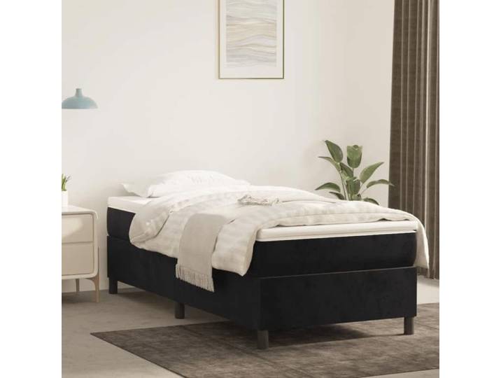 Cadre de lit - VIDAXL - SIMPLE - Velours noir - 90x190 cm - Lattes contreplaqué