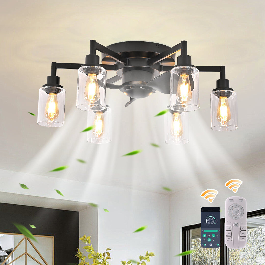 Blue Elephant 67cm Farmhouse 6-Speed Reversible Ceiling Fan With Light Kit And Remote Control Black 40cm