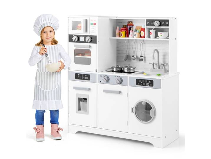 Houten Speelkeuken met Gootsteen en Kraan Rollenspelkeuken voor Kinderen Vanaf 3 Jaar Wit