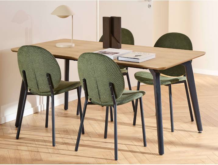 Esszimmer-Set, Schwarz, 160x90x75 cm, Polyester, 1x Tisch + 4x Stühle, Cadiz, ACTONA-GROUP