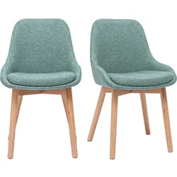Skandinavische Stühle aus graugrünem Stoff und hellem Massivholz (2er-Set) HOLO