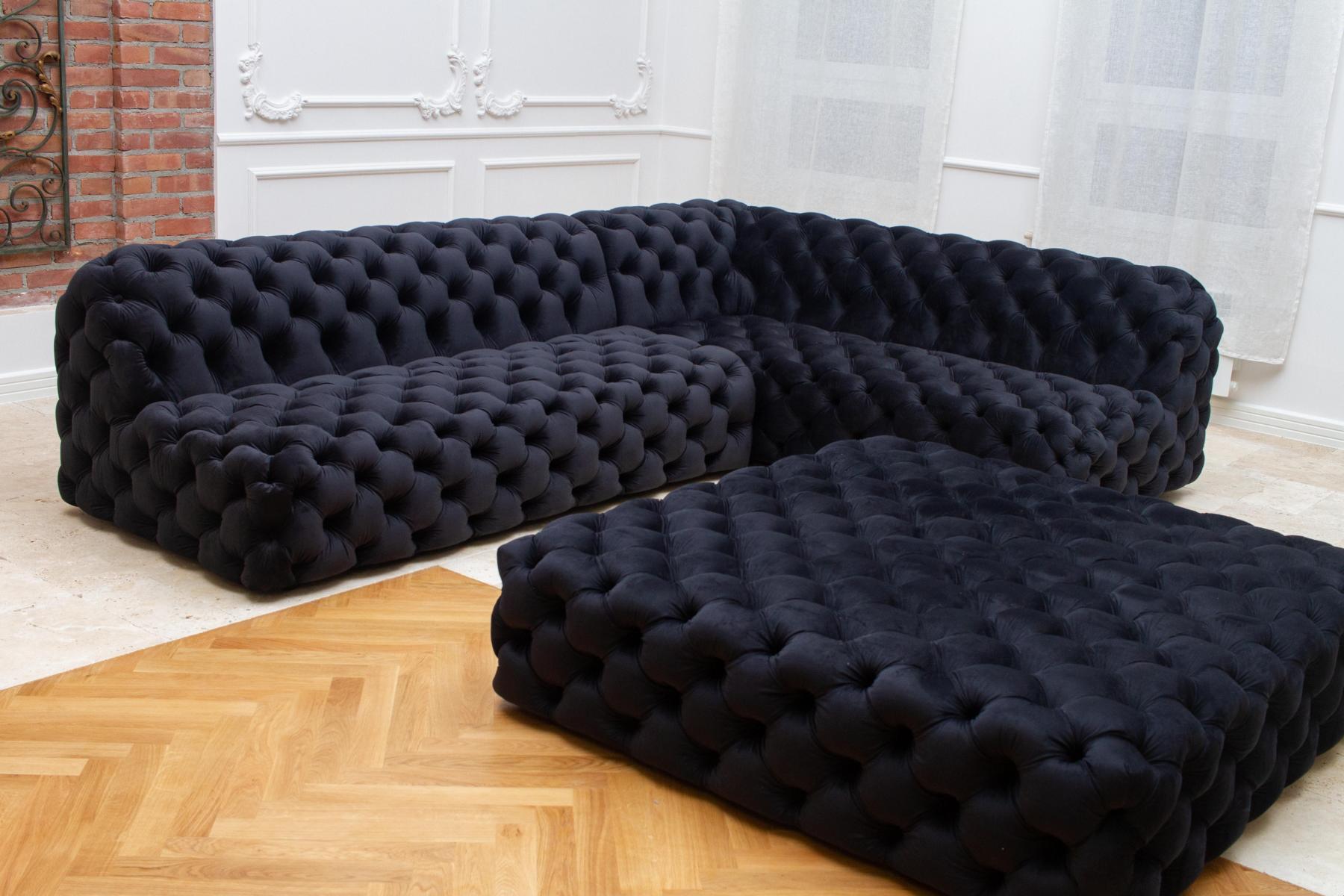 Sofa Ecksofa L-Form Sessel Hocker Ecksofa Polster 2tlg. Modernes