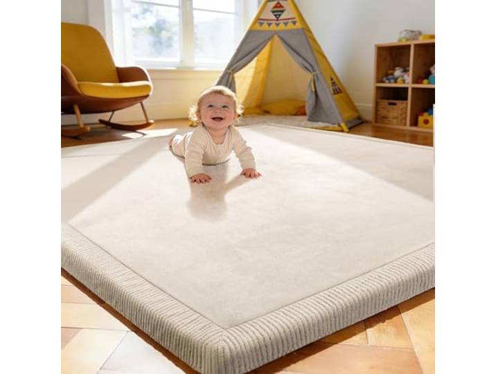 Treeboy Spielteppich Kinder Spielmatte Krabbelteppich 200x280x3cm Beige krabbeldecke Baby play crawling mat für Kinderzimmer mit hochwertigem Memory-Schaum Rutschfester Unterseite Kinderteppich