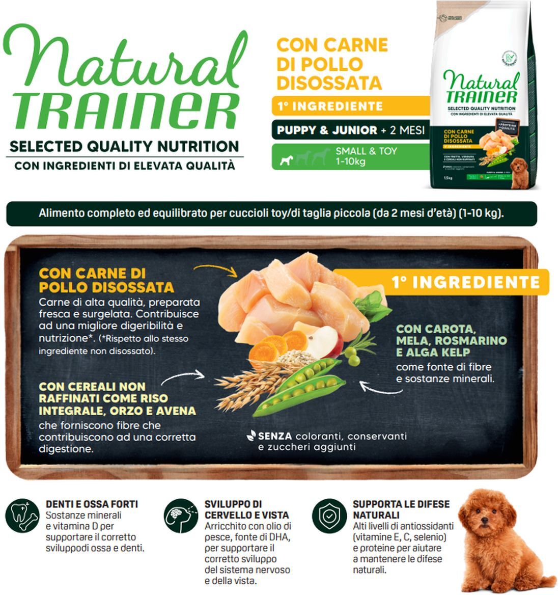 Natural Trainer Selected Quality Puppy & Junior Small & Toy con Pollo 1.5KG