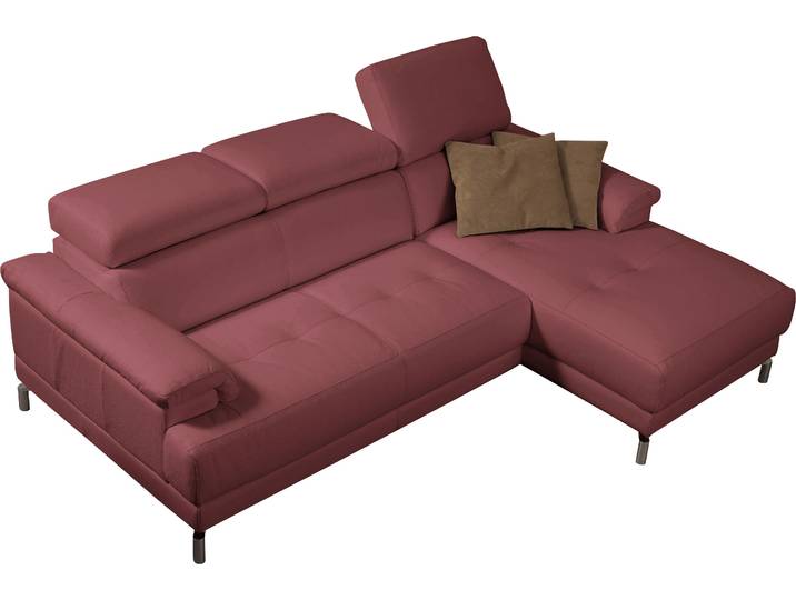 Ecksofa EGOITALIANO Soul, Design und Sitzkomfort auf hohem Niveau, tolle Details, L-Form , rot (kirschrot), B:250cm H:99cm T:166cm, Leder »BULL« (echtes Rindsleder). Geschliffenes, pigmentiertes und behandeltes Rindsleder mit einer Dicke von 1, 3-1, 5 mm. Dieses Leder zeigt eine ziemlich weiche Hand mit einem halb undurchsichtigen Aussehen. Es handelt sich um ein geschütztes Leder. Eine leichte Deckschicht schützt sie vor Flecken, ohne ihre ursprünglichen Eigenschaften zu verändern. Die geschützten Leder kombinieren die Vorteile von Natürlichkeit und Weichheit mit einer guten Beständigkeit gegen Verschleiß und Ausbleichen. Das Vorhandensein der charakteristischen Zeichen, die das Leben des Tieres bestimmen, wie Narben, Körnungsunterschiede, Falten, Adern, Disharmonien in Farbtönen, beweisen ihre absolute Echtheit und großen Wert., Sofas, Ecksofa, mit Recamiere, inkl. Kopfteilverstellung