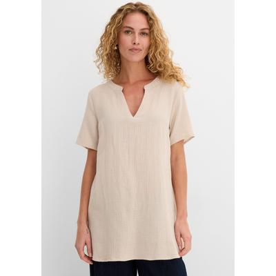 Longtunika BONPRIX, Damen, Gr. 40, grau (steingrau), Obermaterial: 100% Baumwolle, regular fit, Tuniken Longtunika, für entspannten Look, Regular Fit, Kurzarm-Design