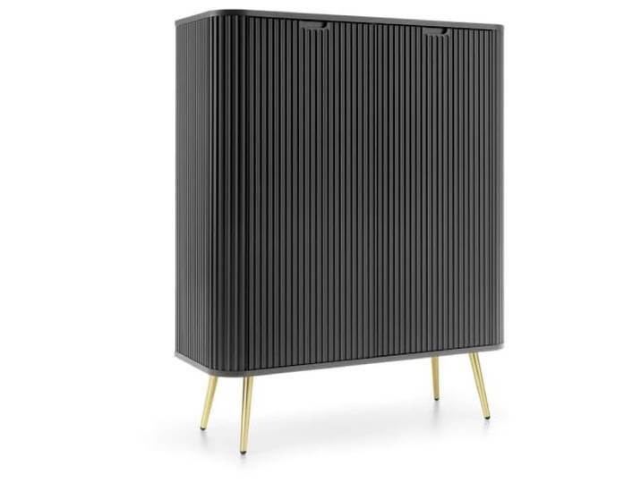 Lomadox Highboard Anrichte Kommode Schrank 2-türig schwarz mit Rillen Design Metallfüße in goldfarben 103x129x39 cm