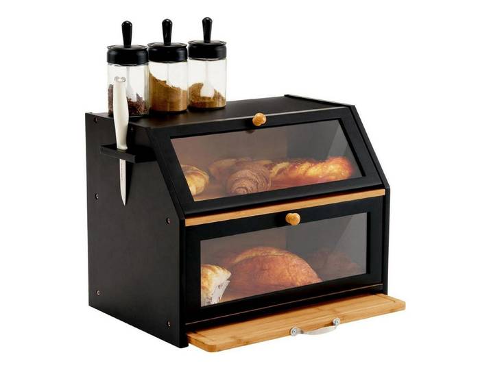 LuxusKollektion Brotkasten Brotkasten Bambus Schneidebrett Brotaufbewahrung Schwarz, Naturmaterialien