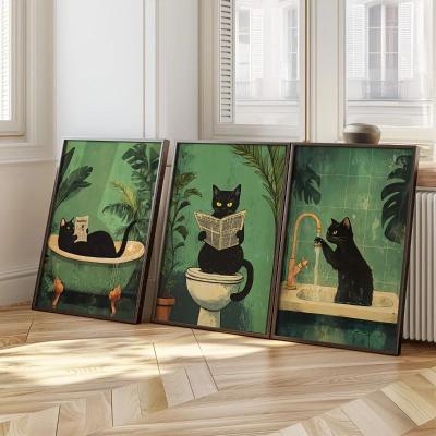 Uplift Treasures Funny Black Cat Bathroom Wall Art Set zlh3590 3pcs 7.87 11.81 In Unframed
