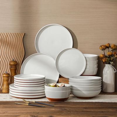 MALACASA ZORA Elegant Tiered Brown&White Stoneware Dinnerware Set