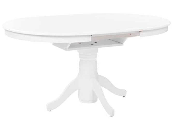 Beliani Esstisch weiß oval ausziehbar 106/150x106 cm Holzbeine Mittelfuß Skandi Akron