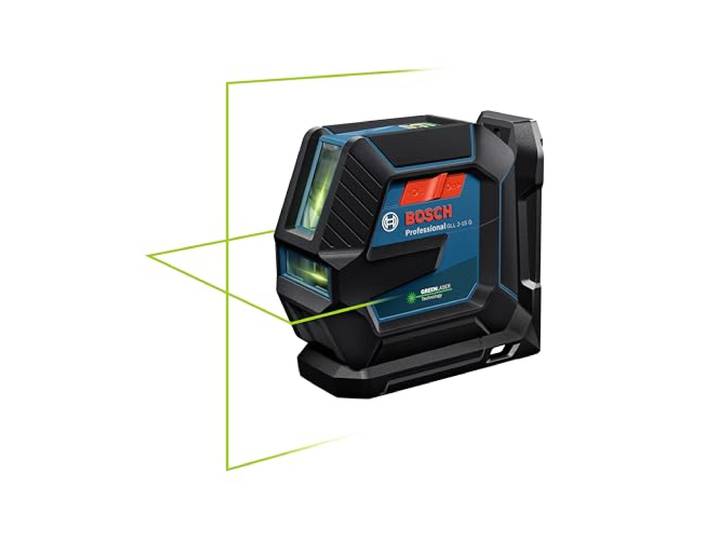 Bosch Professional Niveau Laser GLL 2-15 G (faisceau vert\, d'intérieur\, support LB 10\, portée visible: jusqu’à 15 m\, 4x piles AA)