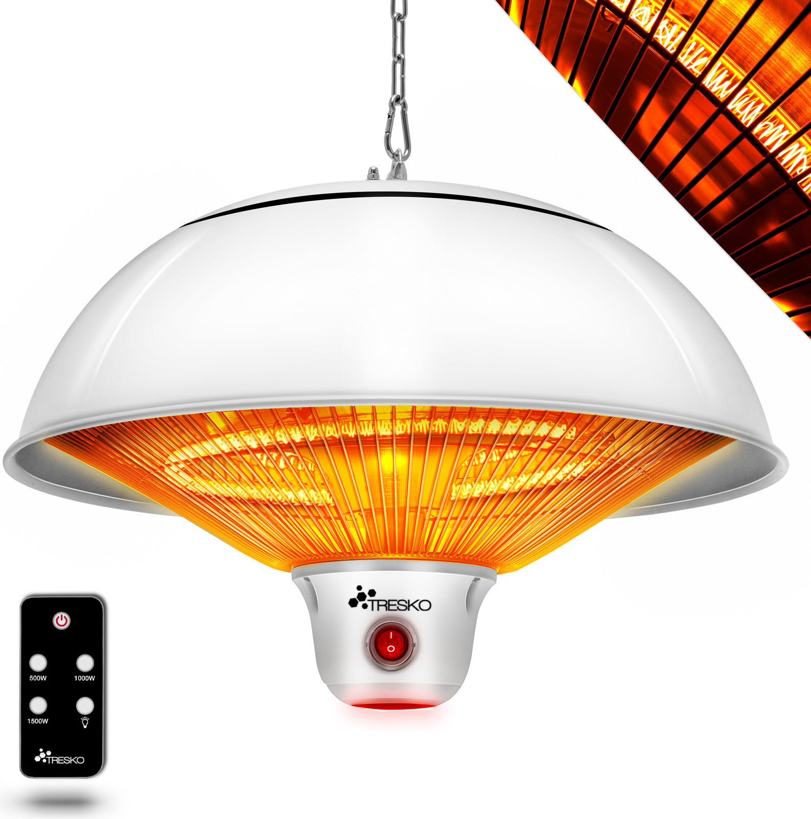 TRESKO Verwarmingsstraler infrarood plafondstraler, 1500 W, met afstandsbediening, led-display en 3 warmtestanden, wit