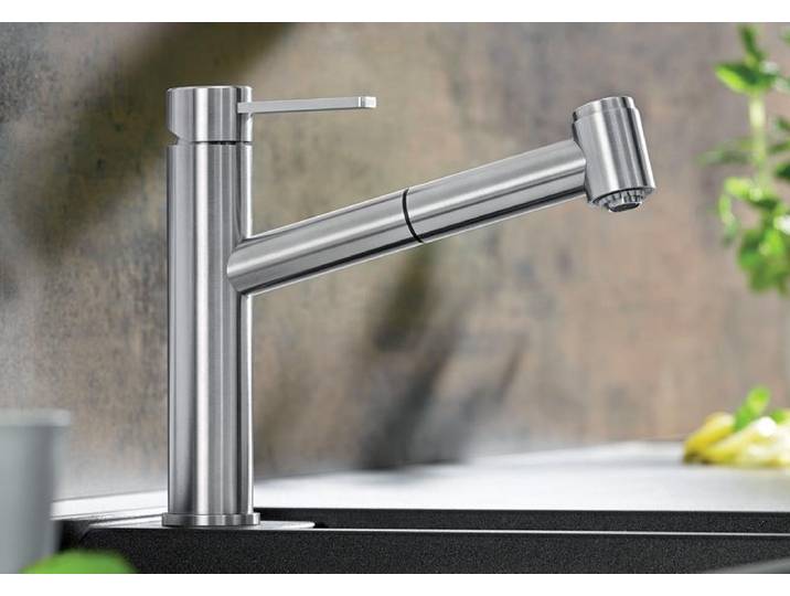 BLANCO AMBIS-S, metallische Oberfläche, Edelstahl gebürstet, Hochdruck