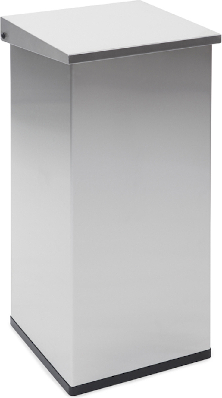 Eckiger feuerfester Abfallbehälter Haiti mit Softclose Hebedeckel | 110 Liter, HxBxT 80x36x36cm | Edelstahl / Silber