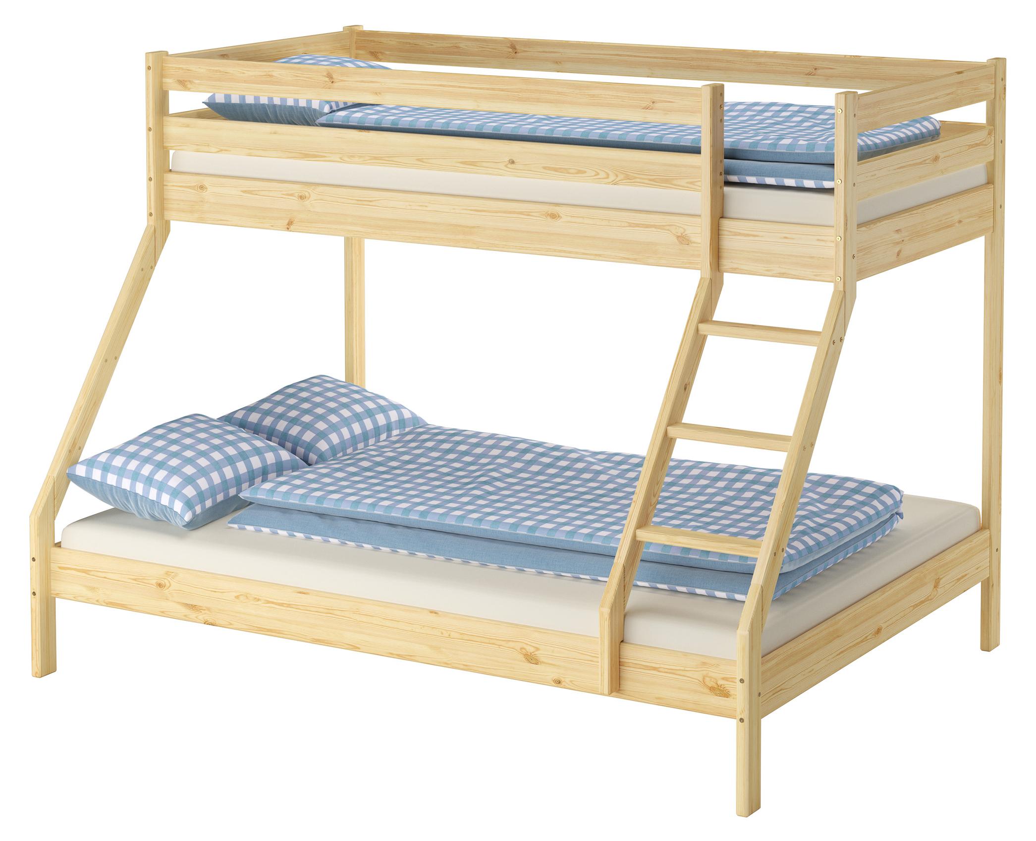 Doppel-Etagenbett 140x200 und 90x200 Erwachsenen-Stockbett Kiefer Zubehör wählbar V-60.19-09-14ohne Zubehör