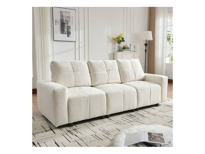 MODFU Sofa Gerades Chenille‑Sofa 213x94x84 cm mit Schlaffunktion, Modulares Design, großzügige & verstellbare Sitztiefe 1 Teile, Ideal für Wohnzimmer & Gästebereich, vielseitig nutzbar