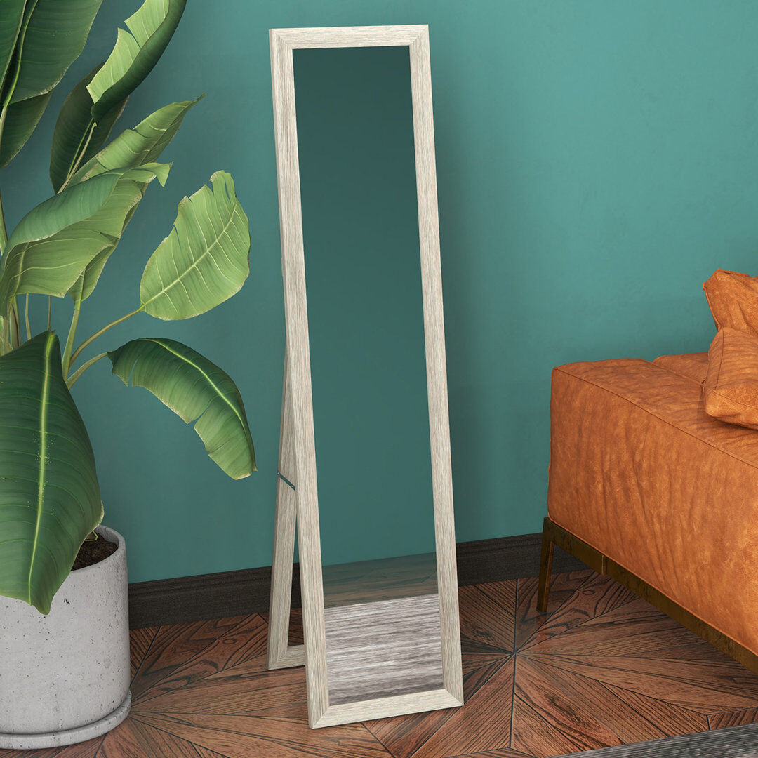 17 Stories Mahalet Rectangle Freestanding Full Length Mirror with Hooks Grey 157cm H X 40cm D