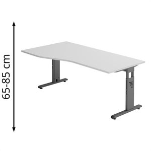Hammerbacher Schreibtisch O-Serie, lichtgrau / graphit, höhenverstellbar, Freiform, 180 x 65-85 x 100 cm