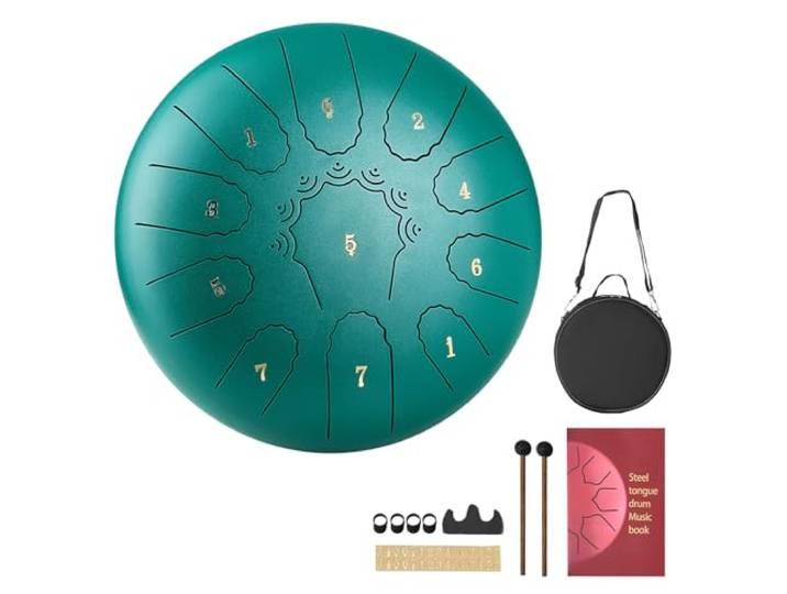 VEVOR Tambour à Langue en Acier 25\,4 cm 11 Notes Tambour de Pluie Do Majeur avec Livre de Partitions et Mailloches Instrument de Percussion pour Méditation Yoga Éducation Initiation Musique\, Vert