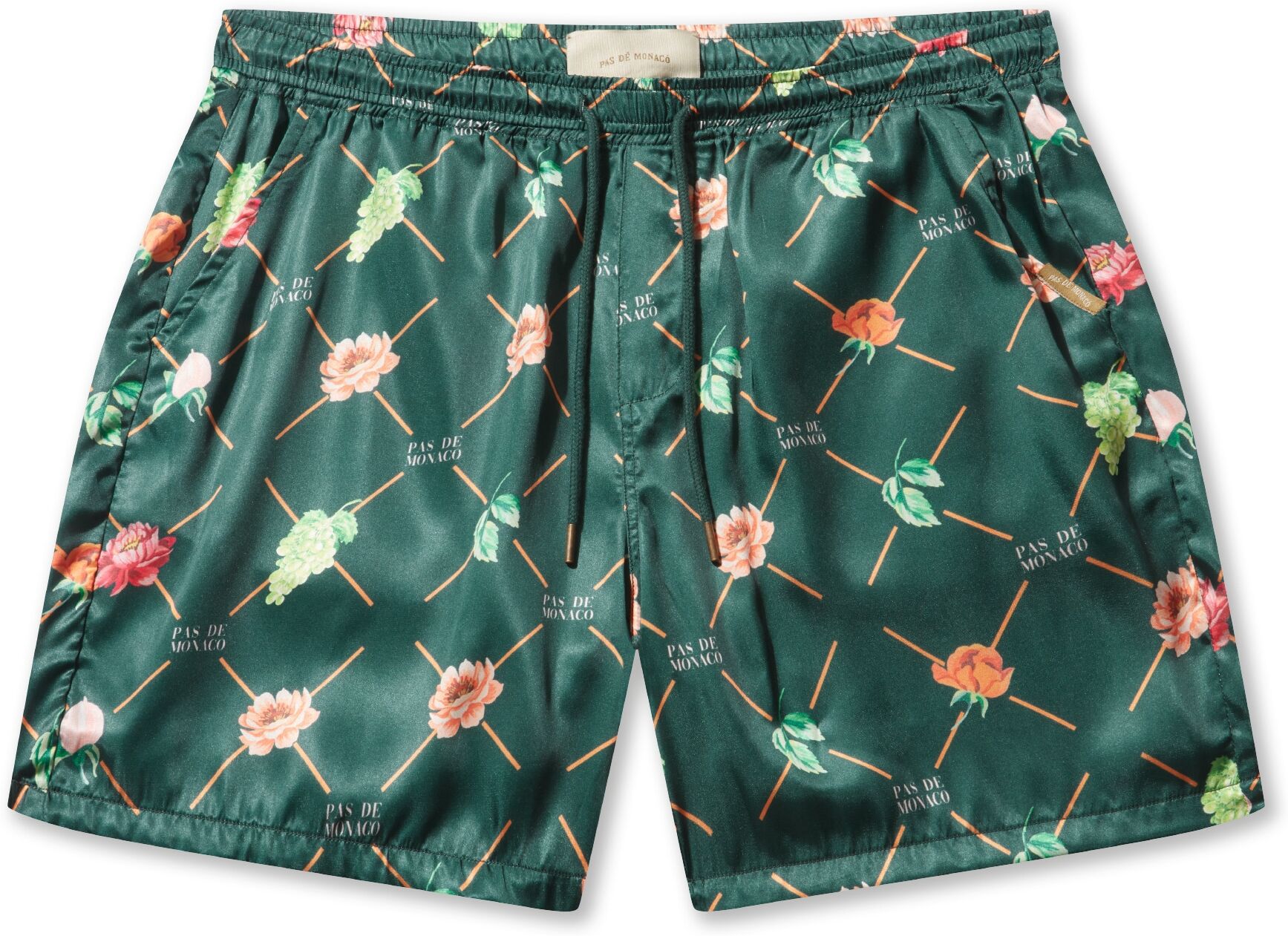 Shorts PAS DE MONACO "Pas De Monaco FRUIT MONOGRAM SHORTS", Herren, Gr. XL, US-Größen, grün (forest), 100% Polyester, normal, Hosen Shorts