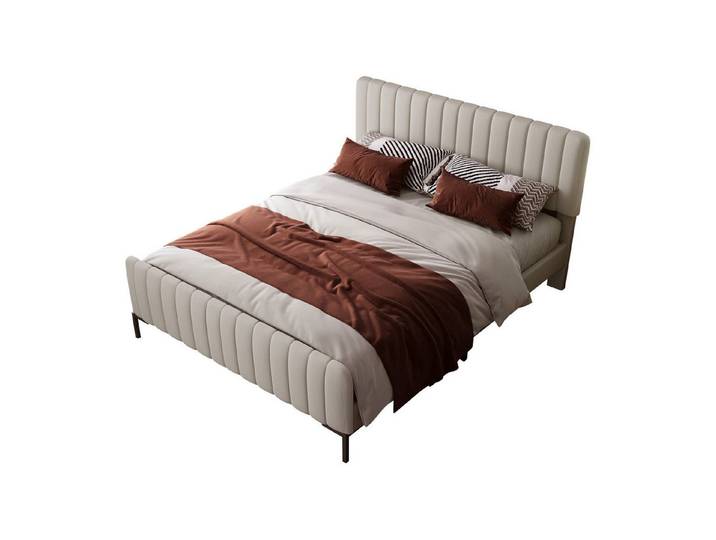Flieks Polsterbett, Doppelbett verstellbares Kopfteil Leinen 180x200cm
