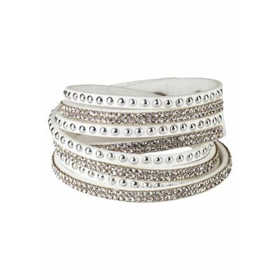 Armband FIRETTI "zum Wickeln, Nieten", bunt (silberfarben, weiß, kristallweiß), Armbänder, Damen, 40cm, Metall Polyurethan, Metall, Polyurethan, Wickelarmband, mit Strassteinen