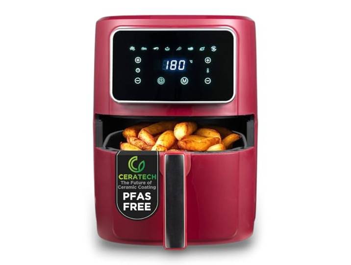 BERGNER MAROON - PFAS-Freie Heißluftfritteuse 1800W 6.9L - 8 Kochprogramme - Air Fryer mit Keramikbeschichtung - Temperatureinstellung 80-200°C - Timer bis zu 30 min - Gesundes & Ölfreies braten