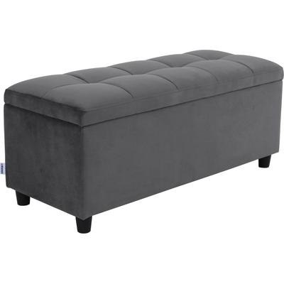 Bettbank "Abgesteppt", grau, B:100cm H:42,5cm T:40cm, Holzwerkstoff, Massivholz, Polyester, Sitzbänke, Bettbank, Mit Stauraum, auch als Garderobenbank geeignet, Polsterbank
