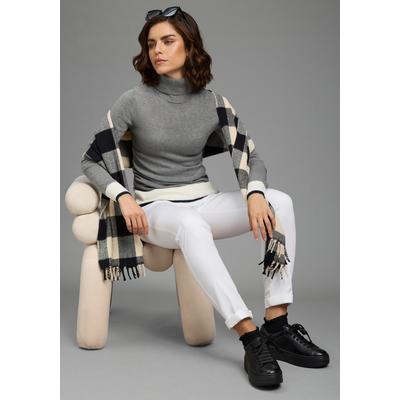 Modeschal LAURA SCOTT, Damen, schwarz-weiß (wollweiß, marine), Web, Kunstfaser, gemustert, kariert, Modetücher, in verschiedenen Farben - NEW im Karo-Design