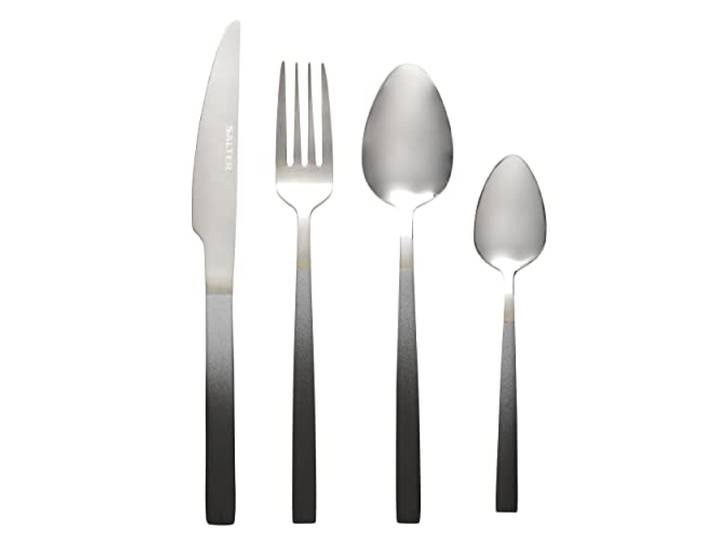 Salter BW10075TK Ombre Collection 16-Piece Stainless Steel Cutlery Set, Flatware Service For 4 People, Mirror Finish, Modern Design, With Knife, Fork, Spoon, Teaspoon, Silver
