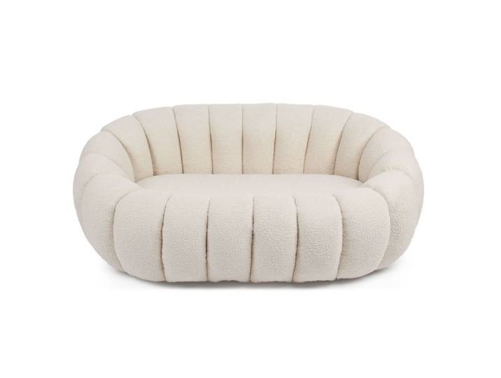 MENZZO Canapé 2 Places design coquillage Horizan Tissu bouclette Crème -L148 x P92 x H62 cm