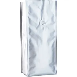 500 Kaffeebeutel mit Aromaschutzventil, silber 375 x 140 mm, OPP, Aluminium, PE