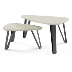 COUCHTISCH Ovio, Doppel Kaffeetisch mit dreieckigen Tischplatten, Schwarz+Kaschmir