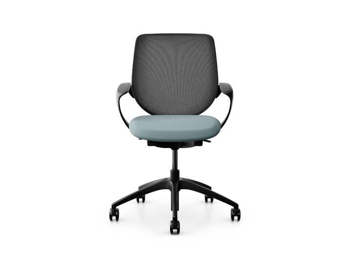Bürostuhl Giroflex 313 mit Netz-Rückenlehne, mit Fixarmlehnen Hellblau/Schwarz, Neu