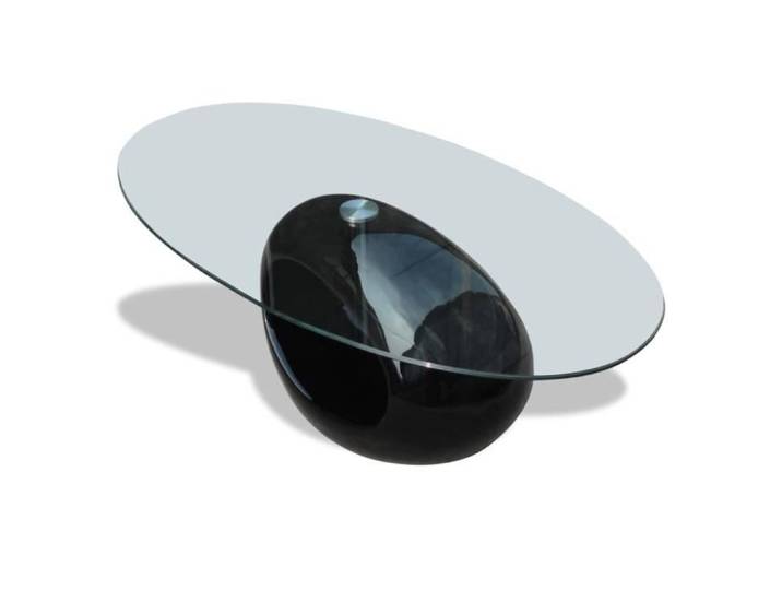 Table basse ovale en verre noir brillant ZERODIS - Dimensions 115x65x40cm